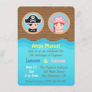 Invitation Jumeaux amusants, thème pirate Fête d'anniversaire