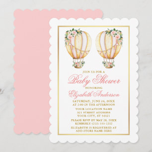 Invitation Jumeaux Aquarelle rose Baby shower de ballons flor
