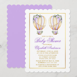 Invitation Jumeaux Aquarelle Violet Floral Baby shower de bal