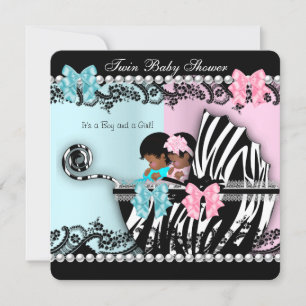 Invitation Jumeaux Baby Shower Mignonne Fille Rose Garçon Ble