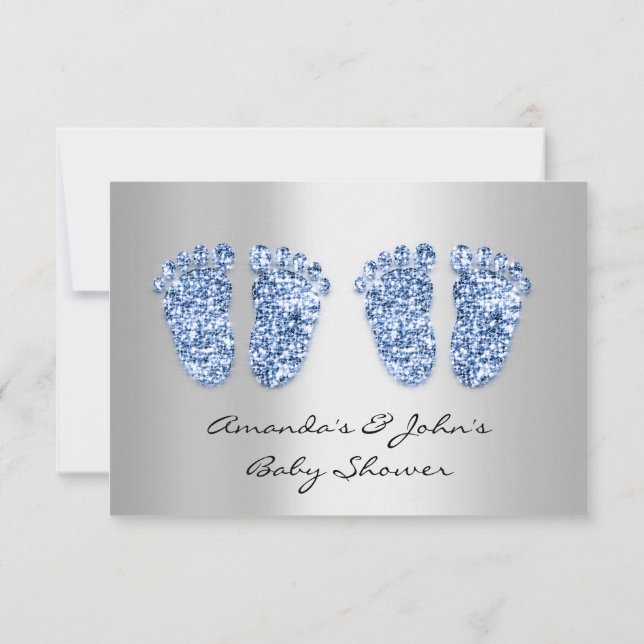Invitation Jumeaux Baby shower Pieds Parties scintillant Blue (Dos)
