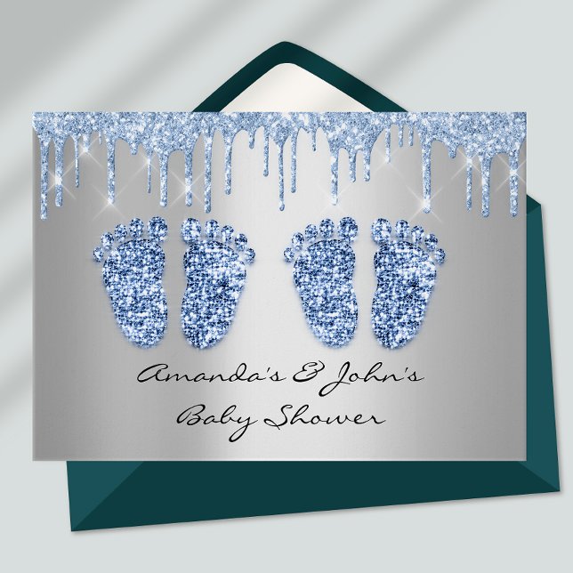Invitation Jumeaux Baby shower Pieds Parties scintillant Boys (Créateur téléchargé)