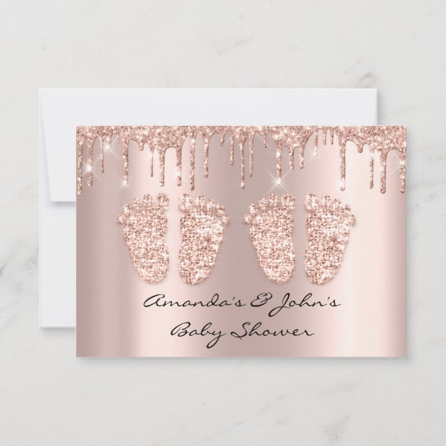 Invitation Jumeaux Baby shower Pieds Rose Gold Drives Blush (Dos)