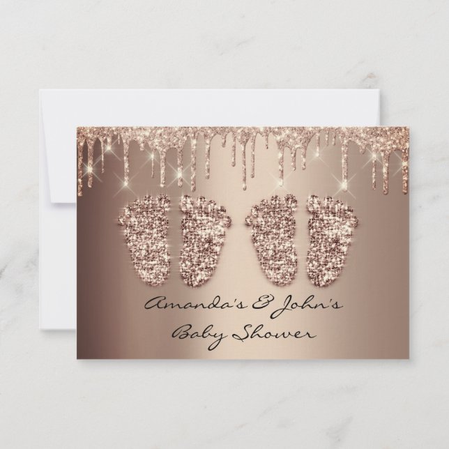 Invitation Jumeaux Baby shower Pieds Rose Gold Drives Girl Bo (Dos)
