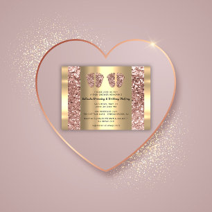 Invitation Jumeaux Baby shower Pieds Rose Parties scintillant