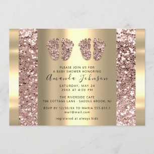 Invitation Jumeaux Baby shower Pieds Rose Parties scintillant