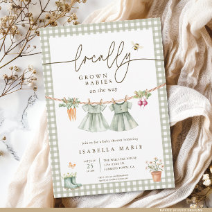 Invitation Jumeaux Baby Shower Vert Cultivés Localement