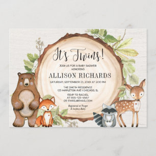Invitation Jumeaux bois rustique baby shower neutre genre