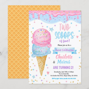 Invitation Jumeaux de glace Boy Girl Fête d'anniversaire Rose