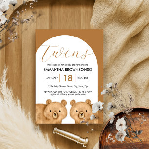 Invitation Jumeaux de l'ours brun Baby Shower
