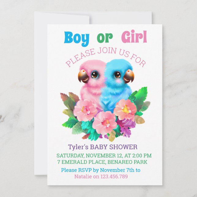 Invitation Jumeaux de perroquets pour bébés (Devant)