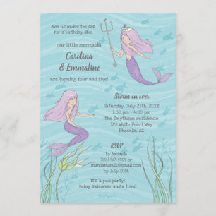 Invitation Jumeaux de sirènes pourpres ou soeurs Anniversaire