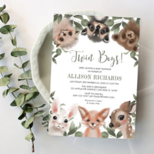 Invitation Jumeaux de verdure baby shower des animaux de la f