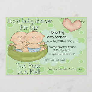 Invitation Jumeaux deux pois dans un baby shower de cosse