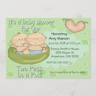 Invitation Jumeaux deux pois dans un baby shower de cosse