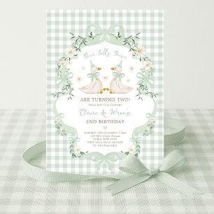 Invitation Jumeaux d'oies idiotes Anniversaire à carreaux ver