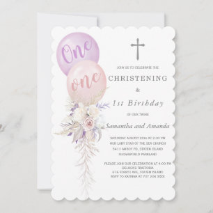 Invitation Jumeaux Filles Baptême et Premier Anniversaire