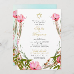 Invitation Jumeaux Floral Baby Naming Star de David