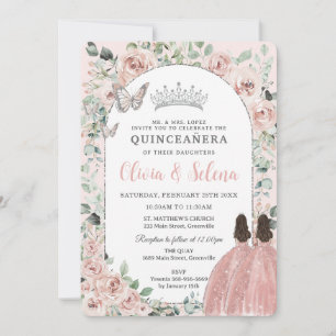 Invitation Jumeaux floraux bleus Princesses Silver Quinceañer