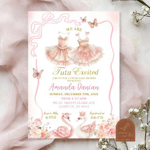 Invitation Jumeaux floraux rose Ballerina Tutu Baby Girl