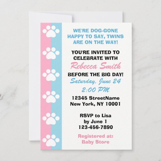 Invitation Jumeaux Fraternal - Chien Thème Baby shower Invita (Devant)