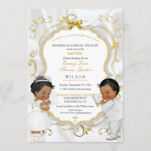 Invitation Jumeaux garçon et fille Baptême Communion Ethnique