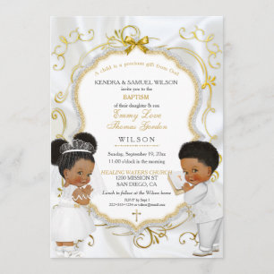 Invitation Jumeaux garçon et fille Baptême Communion Ethnique