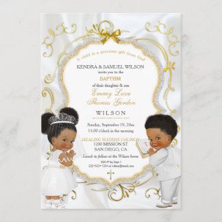 Invitation Jumeaux garçon et fille Baptême Communion Ethnique