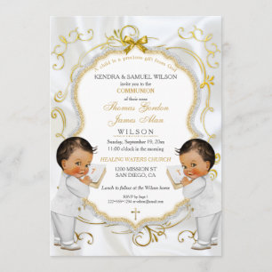 Invitation Jumeaux garçons baptême christening communion ethn