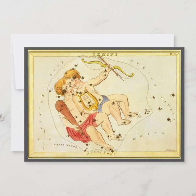 Invitation Jumeaux Gémeaux Constellation Vintage Miroir d'Ura (Devant)