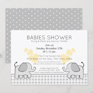 Invitation Jumeaux gris En vichy Baby shower