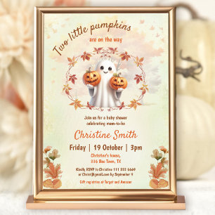 Invitation Jumeaux Halloween Citrouille Ghost Baby shower neu
