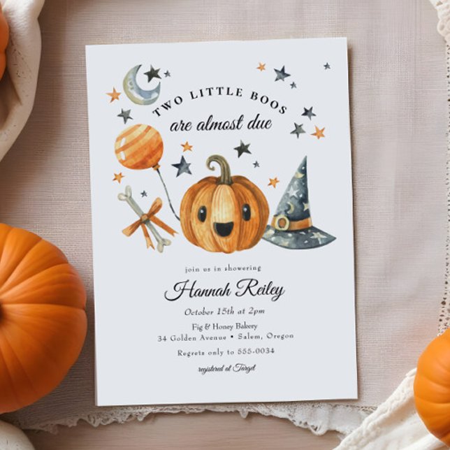 Invitation Jumeaux Halloween Citrouille Little Boo Baby showe (Créateur téléchargé)