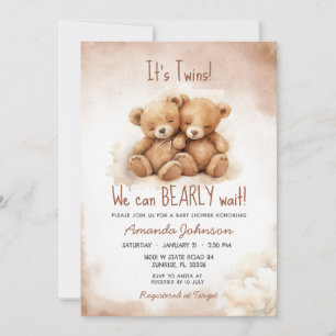 Invitation Jumeaux Jumeaux Baby shower Ours Brown