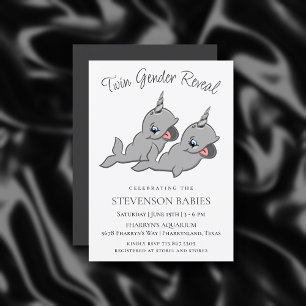 Invitation Jumeaux Narwhal   Gray Chibi Dessin Révélation de