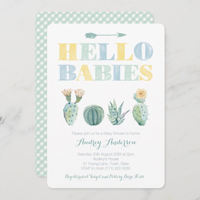 Invitation Jumeaux neutres ou Baby showers mixtes (Devant / Derrière)