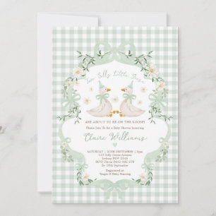 Invitation Jumeaux Oies Idiotes Vert Sauge Fête de Naissance