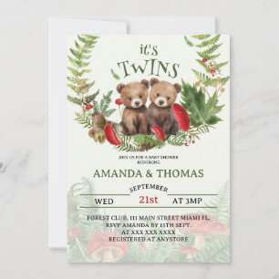 Invitation Jumeaux ours thème forêt Baby Shower