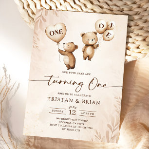 Invitation Jumeaux Ourson Premier Anniversaire 