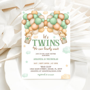 Invitation Jumeaux Ourson Vert Baby Shower
