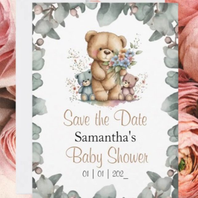 Invitation Jumeaux Oursons en aquarelle  la Date (It’s going to be a bear-y wonderful time as we shower our little one with affection!)