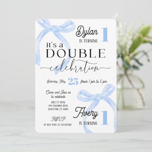 Invitation Jumeaux rejoignent l'anniversaire Blue Coquette (Debout devant)