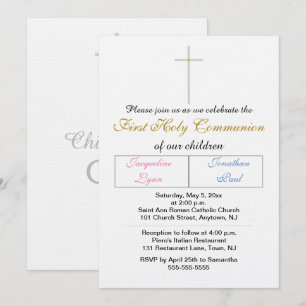 Invitation Jumeaux Rose Bleu Or Couleur Première Sainte Commu
