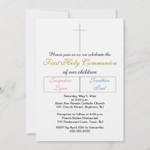 Invitation Jumeaux Rose Bleu Or Couleur Première Sainte Commu