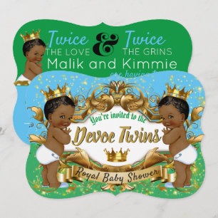 Invitation Jumeaux royaux africains {GARÇONS} bleu et vert