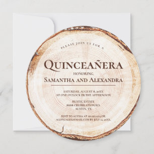 Invitation Jumeaux Rustiques Fille Quinceañera Grain de Bois 