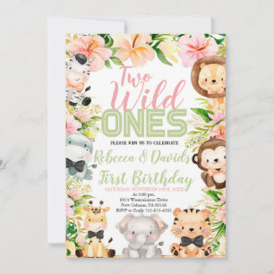 Invitation Jumeaux Safari Anniversaire, Jungle WILD Ones Anim