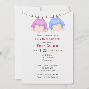 Invitation Jumeaux Sur Baby shower Clothesline