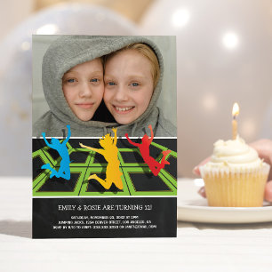Invitation Jumeaux sur trampoline Anniversaire 2 Photo