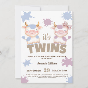Invitation Jumeaux vache sacrée fille garçon Baby shower